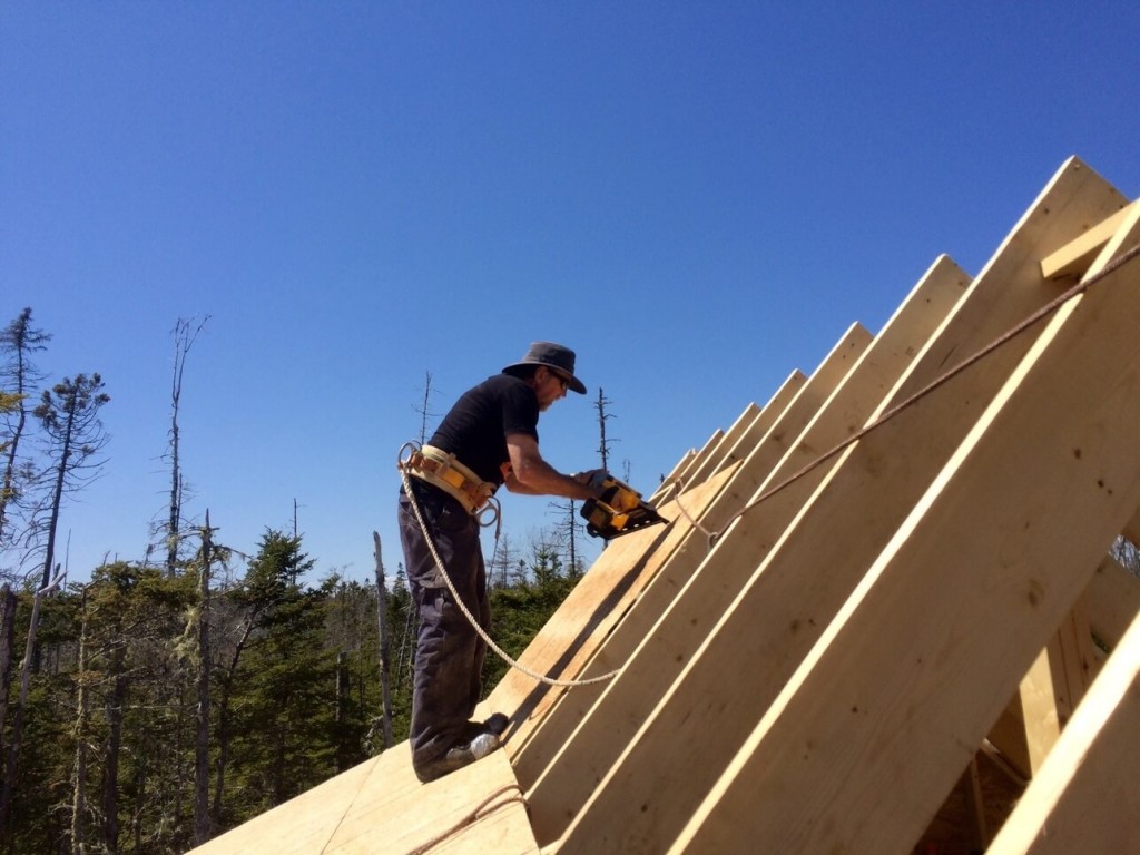 The-Off-Grid-Cabin-Roof-OSB-Sheathing-nailing-over-cabin