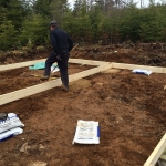 Leveling the blocks for the off grid cabin