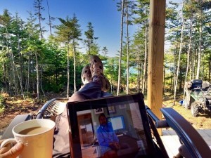 Writing Emails from The Off Grid Cabin Front Deck