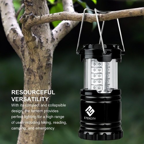 Etekcity 4 Pack Portable Outdoor LED Camping Lantern with 12 AA Batteries - Survival Kit for Emergency, Hurricane, Storm, Outage (Black, Collapsible)