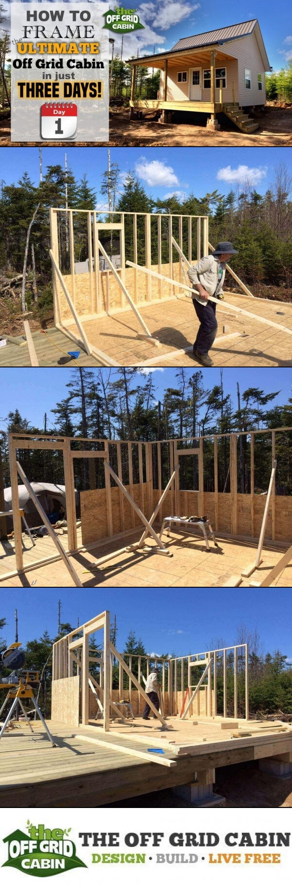 Framing the off grid cabin in 3 days day 1