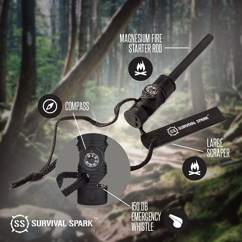 SurvivalSPARK Magnesium Survival Fire Starter with Compass and Whistle