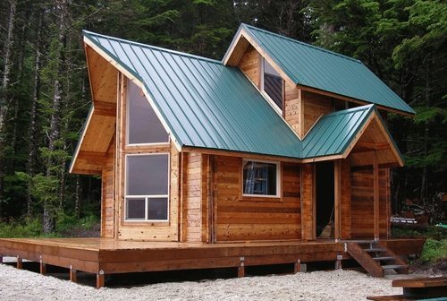 Green Cabin Metal Roof