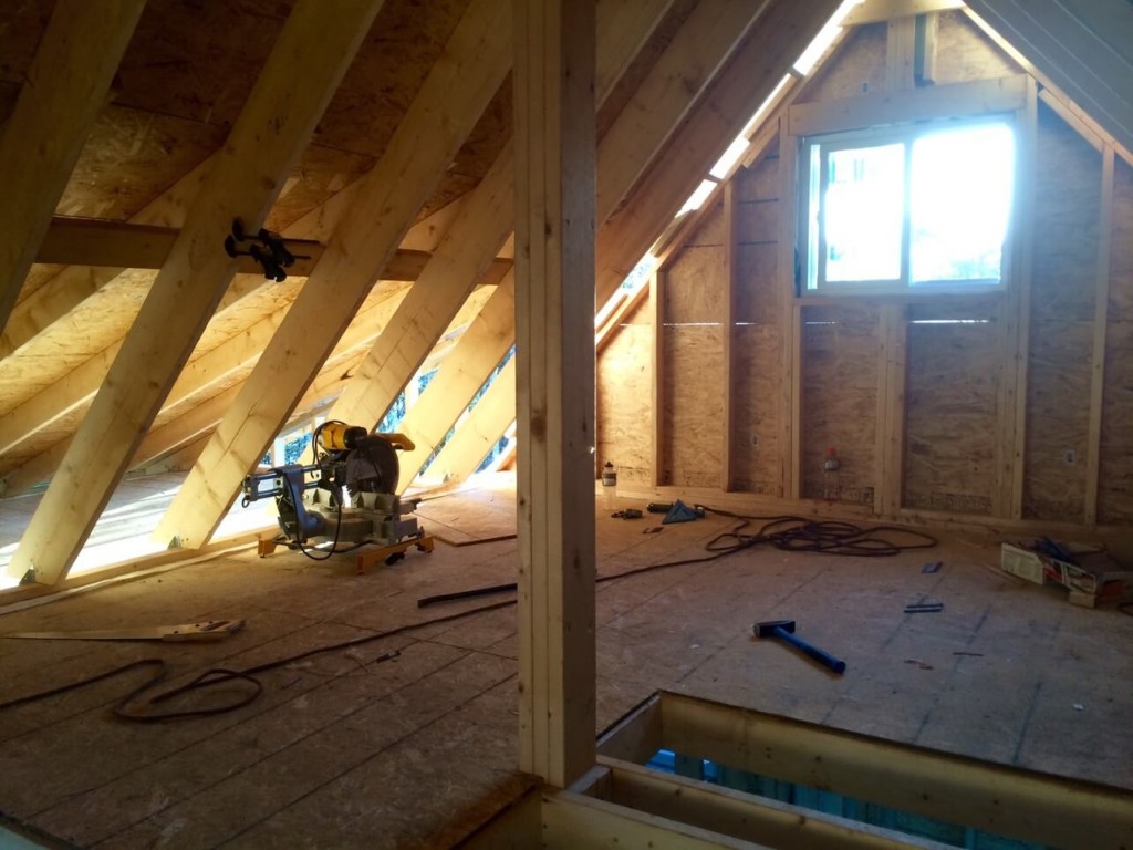 Inside-The-Off-Grid-Cabin-Loft-Roof-OSB-Sheathing-Complete