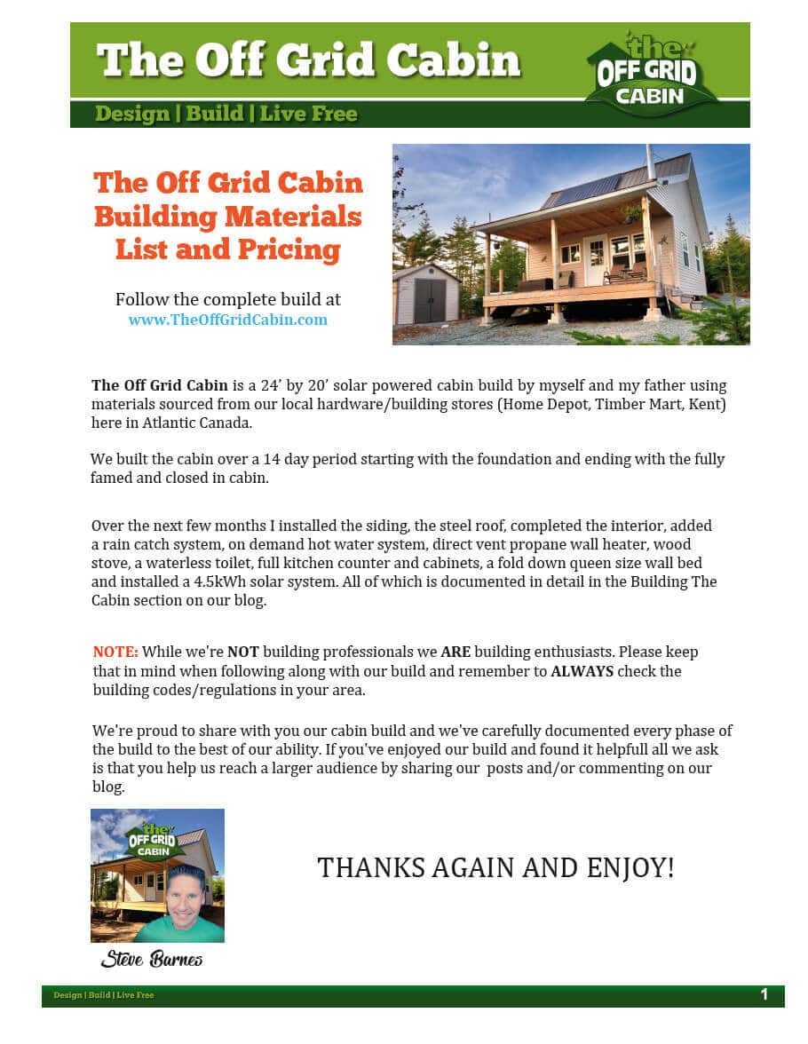 The_Off_Grid_Cabin_Complete_Materials_and_Cost_List Page 1
