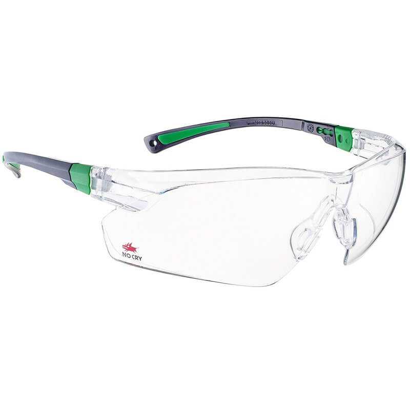 NoCry Safety Glasses with Clear Anti Fog Scratch Resistant Wrap-Around Lenses and No-Slip Grips, UV Protection. Adjustable, Black & Green Frames