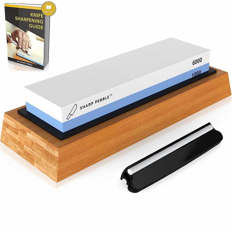 Premium Knife Sharpening Stone 2 Side Grit 1000 and 6000 Waterstone Best Whetstone Sharpener NonSlip Bamboo Base and Angle Guide