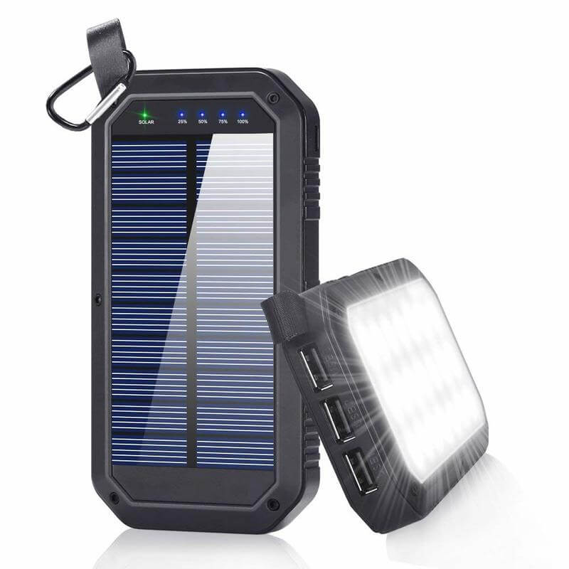 Solar Charger 8000mAh, BESWILL 3 USB Ports and 21 LED light Portable Solar External Battery Power Bank Phone Charger for iPhone, iPad, Samsung, Android and other Smart Devices