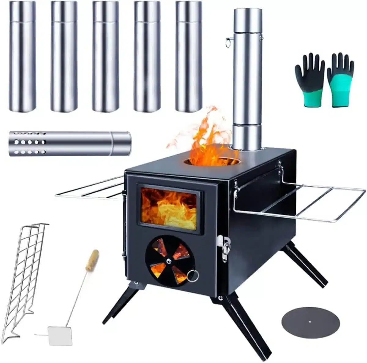 Fitinhot Camp Wood Stove, Tent Wood Burning Stoves Portable with Chimney Pipes Black Friday