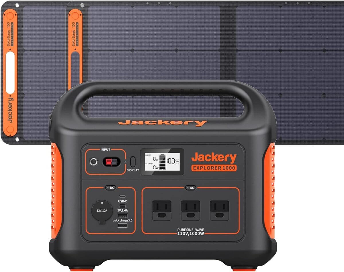 Jackery Solar Generator 1000, 1002Wh Capacity with 2xSolarSaga 100W Solar Panels, 3x1000W AC Outlets, Portable Power Station Black Friday