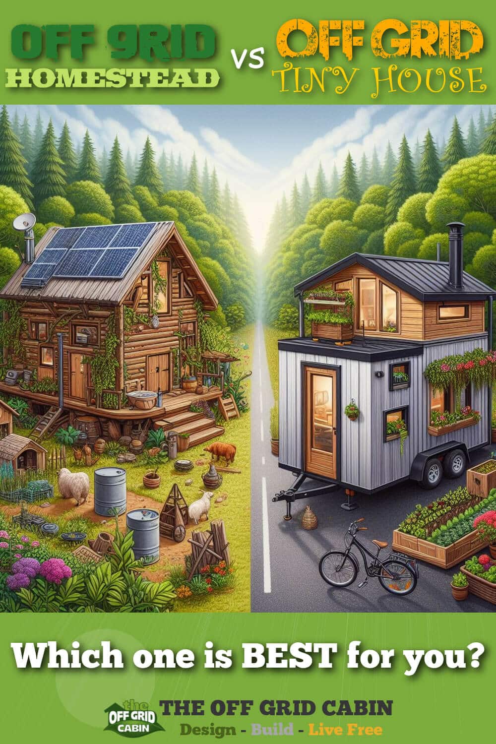 Off Grid Homestead vs Off Grid Tiny House Pin